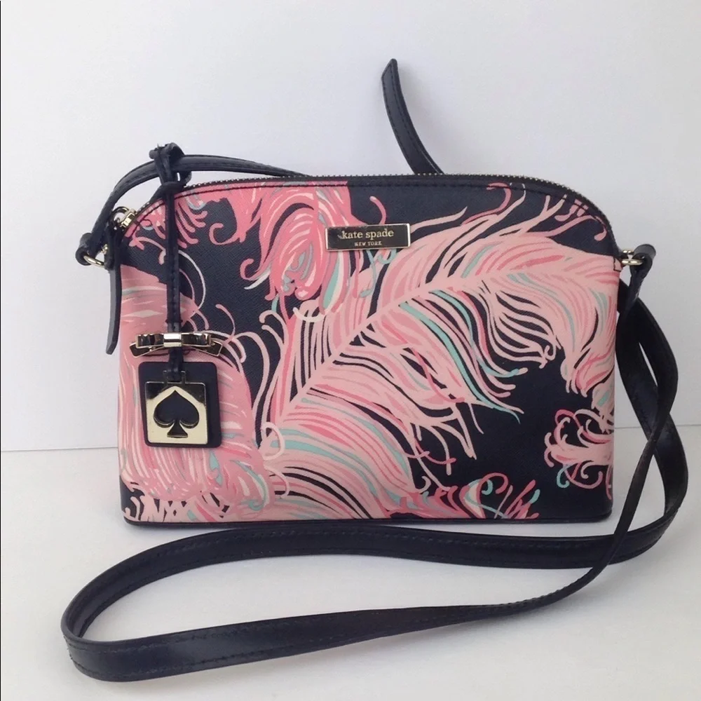 Kate Spade Hanna Pink & Navy Blue Feather Purse